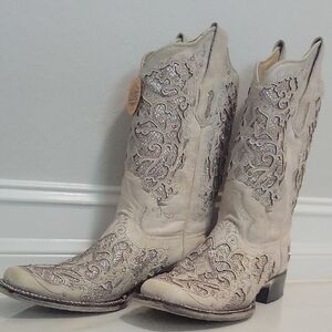 Corral Cream and Silver Floral Heeled Boots